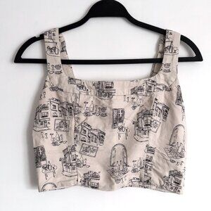 Abercrombie Scarlett Linen Blend Crop Top Tan Print Size Medium